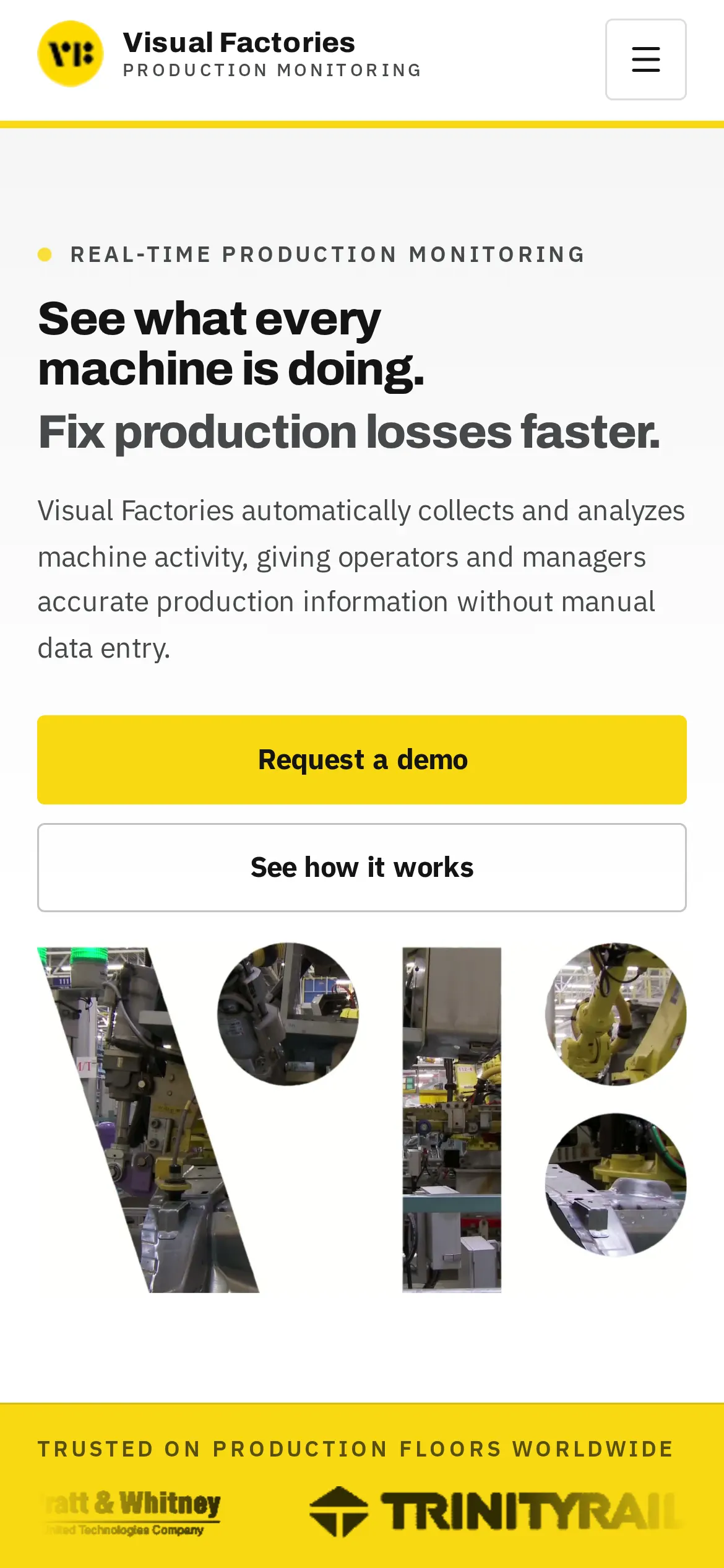 Visual Factories finished page on a phone, website designed by SmartReach AI