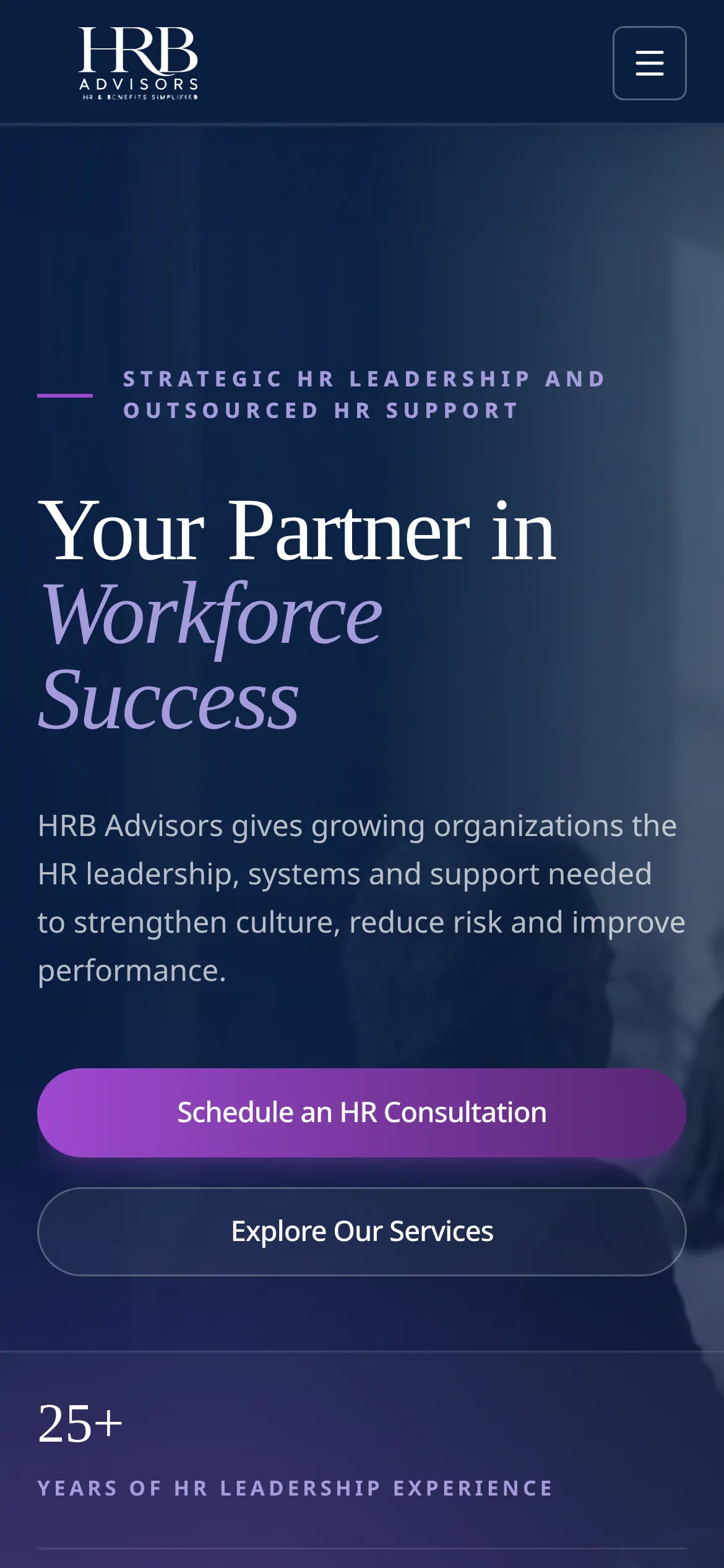 HRB Advisors finished page on a phone, website designed by SmartReach AI
