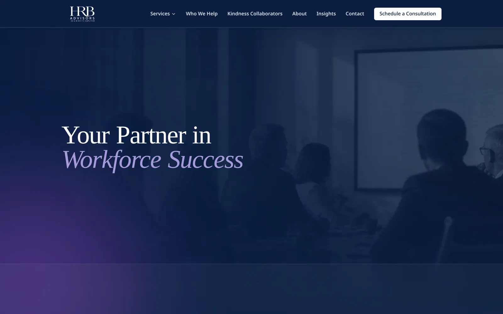 HRB Advisors page used as the motion study frame