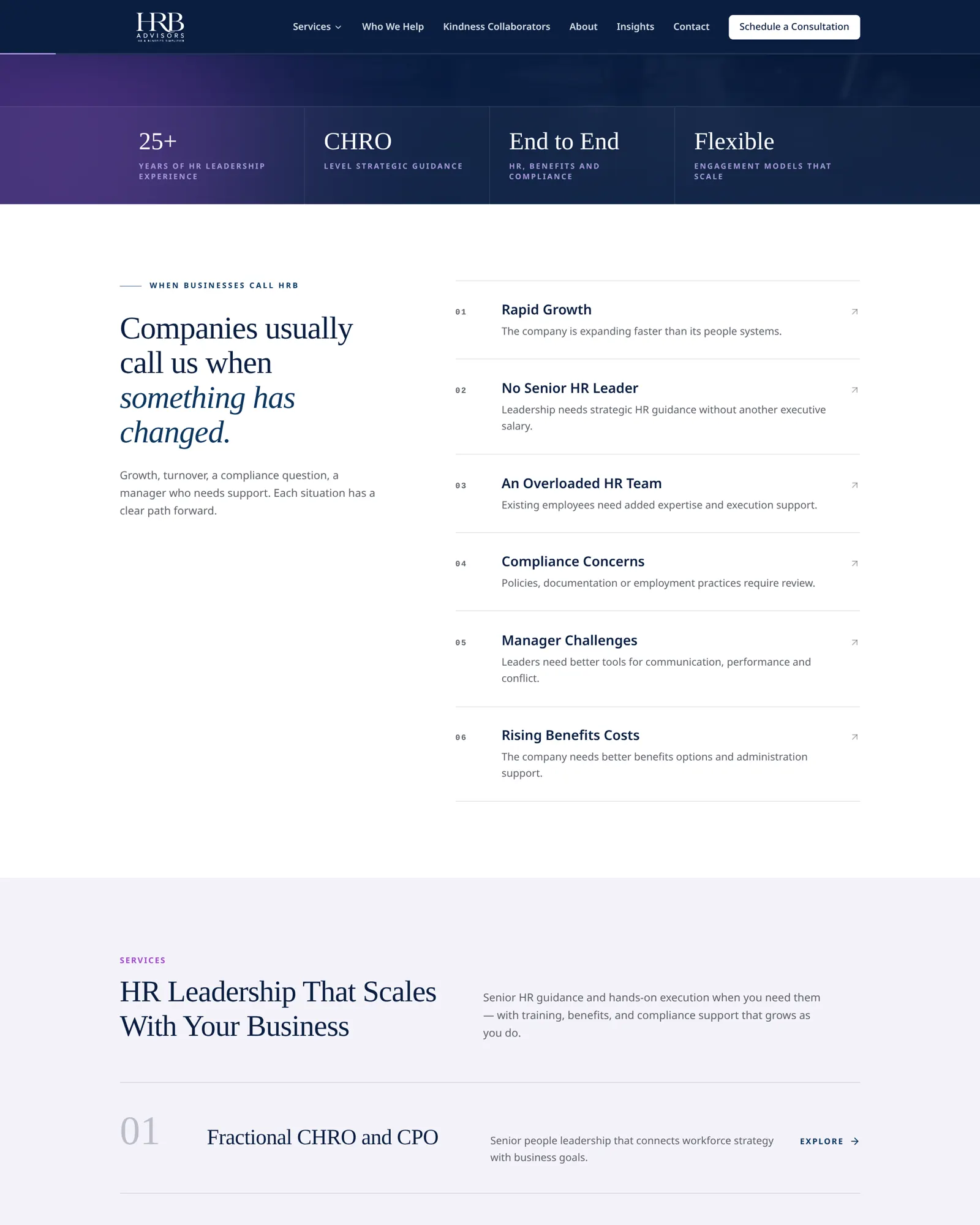 HRB Advisors full page scroll, website designed by SmartReach AI