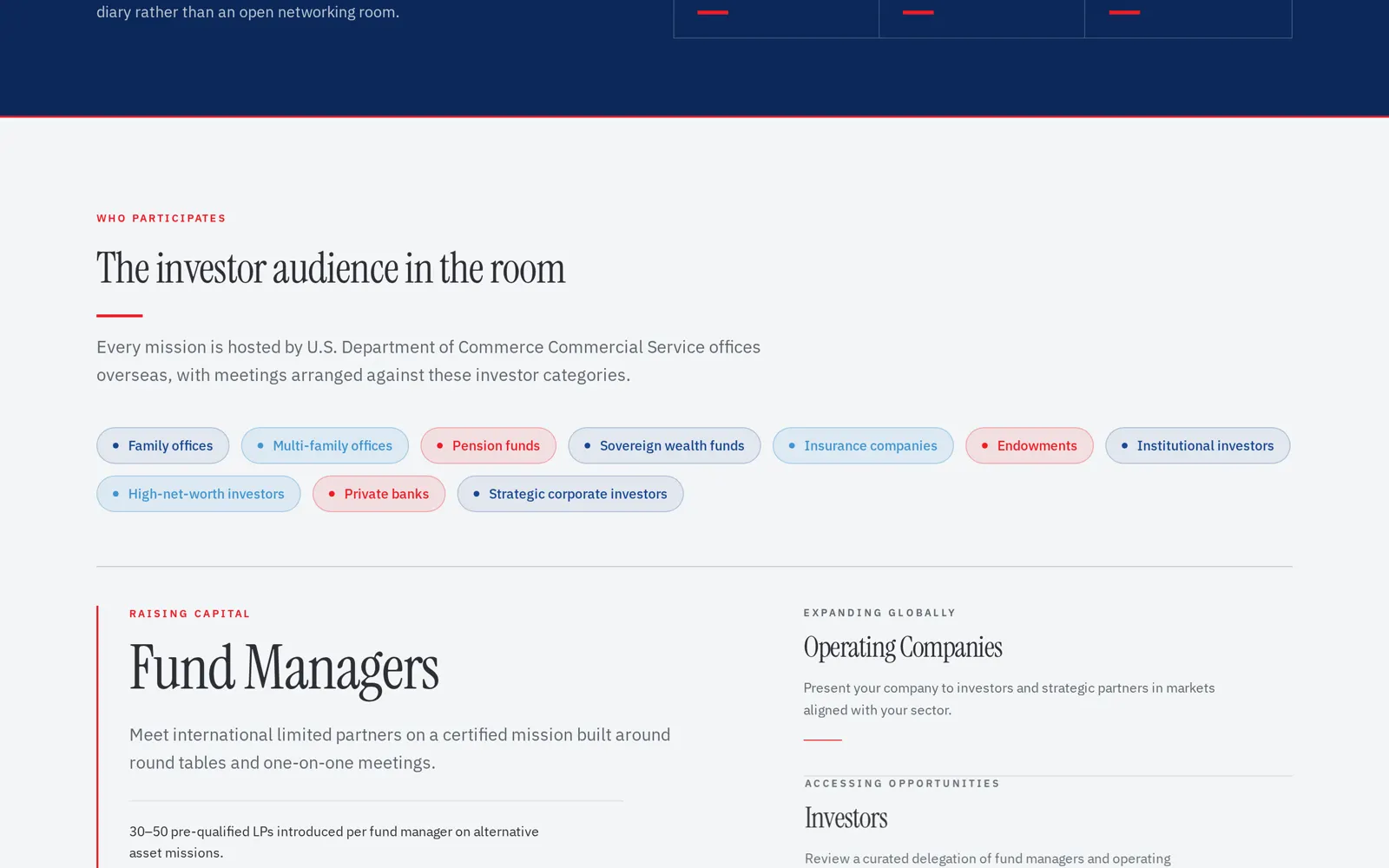 TradeMissions mission block, website designed by SmartReach AI