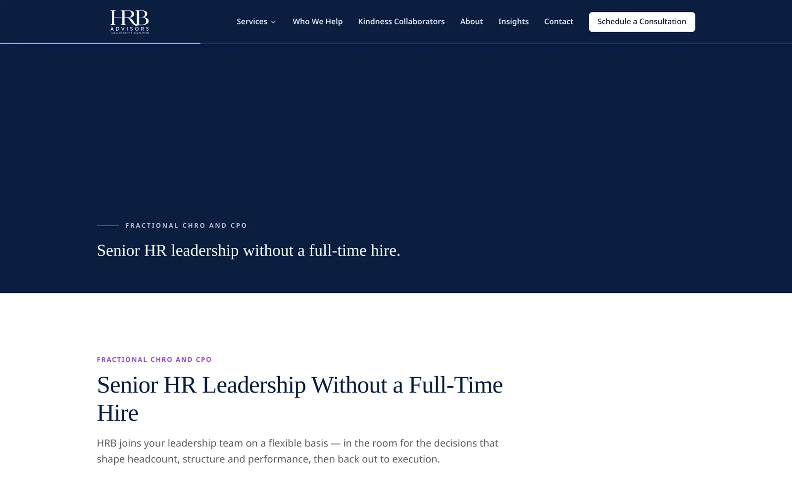HRB Advisors founder section, website designed by SmartReach AI