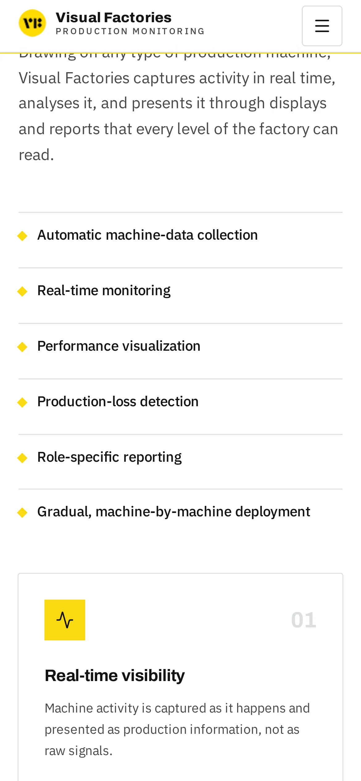 Visual Factories handheld second screen, website designed by SmartReach AI